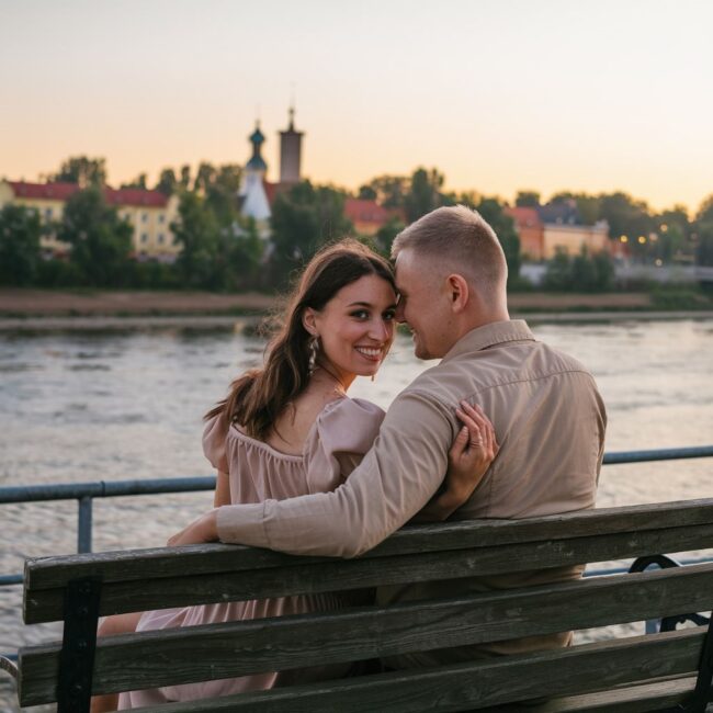 para na tle panoramy Tarnobrzega